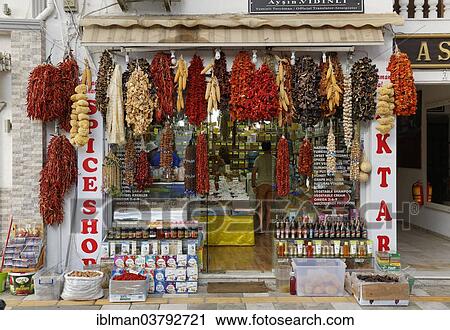 Stock Image - "Spice shop, Bodrum, Mugla Province, Aegean, Turkey, Asia". Fotosearch