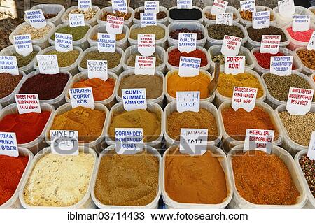 "Spices for sale at a market stall, Fethiye, Mugla Province, Aegean region, Turkey, Asia" View Large Photo Image Stock Image - "Spices for sale at a market stall, Fethiye, Mugla Province, Aegean region, Turkey, Asia". Fotosearch