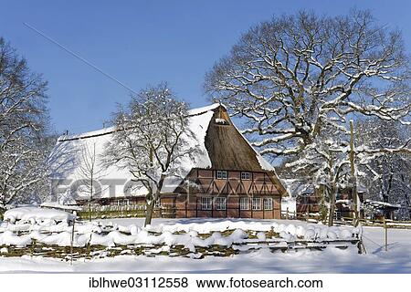 Stock Photo - "Spiekerhus, historic building in winter, Volksdorf, Hamburg, Hamburg, Germany, Europe". Fotosearch