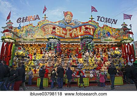 Stock Photo - "Spielpalast China Town raffle booth on the Hamburger Dom, Winterdom, 2013, Heiligengeistfeld, St. Pauli, Hamburg, Germany, Europe". Fotosearch