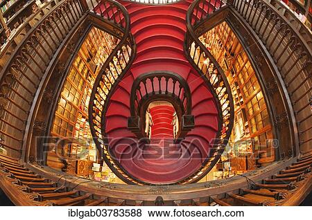 Stock Photo - "Spiral stairs, Livraria Lello & Irmao, Porto, Portugal, Europe". Fotosearch