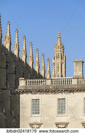 Stock Photo - Spires of King's College chapel with Gibbs building in the foreground, Cambridge, England, United Kingdom, Europe. Fotosearch