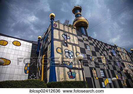 Spittelau waste incineration plant, designed by Friedensreich Hundertwasser, Vienna, Austria, Europe View Large Photo Image Stock Photograph - Spittelau waste incineration plant, designed by Friedensreich Hundertwasser, Vienna, Austria, Europe. Fotosearch