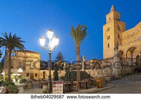 Stock Photo - "Square in front of the Cathedral of Cefalu, Cefalu, Sicily, Italy, Europe". Fotosearch