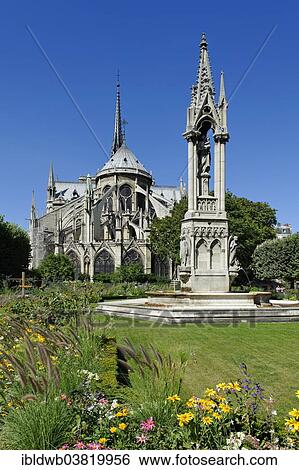 "Square Jean XXIII, Square de l'Archeveche, with the fountain Fontaine de la Vierge, east side of the Notre-Dame de Paris or Notre-Dame Cathedral, Ile de la Cite, 4th Arrondissement, Paris, France, Europe" View Large Photo Image Stock Photograph - "Square Jean XXIII, Square de l'Archeveche, with the fountain Fontaine de la Vierge, east side of the Notre-Dame de Paris or Notre-Dame Cathedral, Ile de la Cite, 4th Arrondissement, Paris, France, Europe". Fotosearch