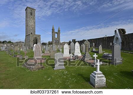 Stock Image - "St Andrews Cathedral and cemetery, St Andrews, Fife, Scotland, United Kingdom, Europe". Fotosearch