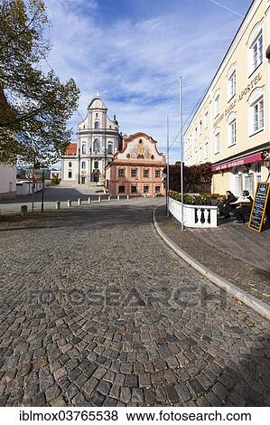 Stock Photo - "St. Anne's Basilica and the former Franciscan House, Altotting, Upper Bavaria, Bavaria, Germany, Europe". Fotosearch
