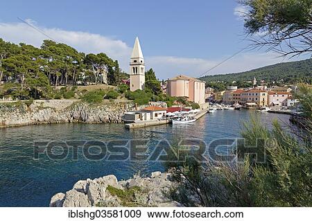 Stock Photo - "St. Anthony's Church and the port, Veli Losinj, Kvarner Gulf, Croatia, Europe". Fotosearch