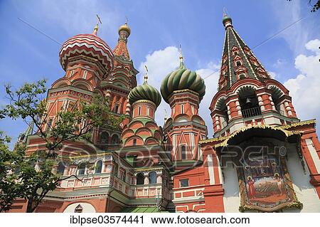 Stock Image - "St. Basil's Cathedral or Sobor Wassilija Blaschenogo, on Red Square, Moskau, Russia, Europe". Fotosearch