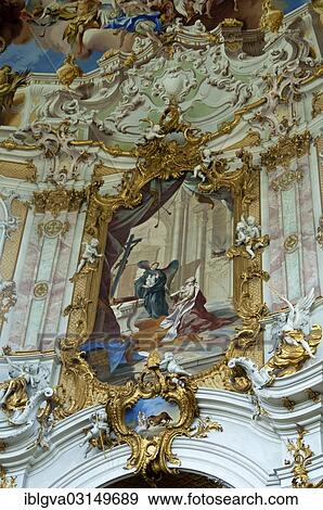 "St. Benedict passing Emperor Louis the image of Mary, fresco by Johann Jakob Zeiller in the Abbey Church of St. Mary, Ettal Abbey, Ettal, Upper Bavaria, Bavaria, Germany, Europe" View Large Photo Image Stock Photo - "St. Benedict passing Emperor Louis the image of Mary, fresco by Johann Jakob Zeiller in the Abbey Church of St. Mary, Ettal Abbey, Ettal, Upper Bavaria, Bavaria, Germany, Europe". Fotosearch