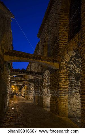 Stock Photo - "St. Catherine's Passage at night, Vanalinn, Tallinn, Harju, Estonia, Europe". Fotosearch
