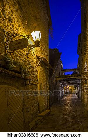 Stock Photograph - "St. Catherine's Passage at night, Vanalinn, Tallinn, Harju, Estonia, Europe". Fotosearch