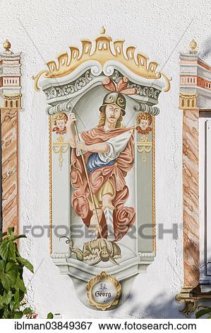 "St. George, painted facade, Grosshartpenning, Holzkirchen, Upper Bavaria, Bavaria, Germany, Europe" View Large Photo Image Stock Photo - "St. George, painted facade, Grosshartpenning, Holzkirchen, Upper Bavaria, Bavaria, Germany, Europe". Fotosearch