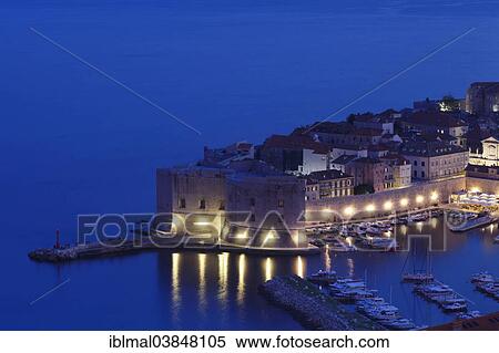 Stock Photography - "St. John Fortress on the Old Harbour at dusk, historic centre of Dubrovnik, Dalmatia, Croatia, Europe". Fotosearch