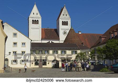 Stock Photograph - St. John the Baptist, abbey church in Steingaden market place, Steingaden, Upper Bavaria, Bavaria, Germany, Europe. Fotosearch