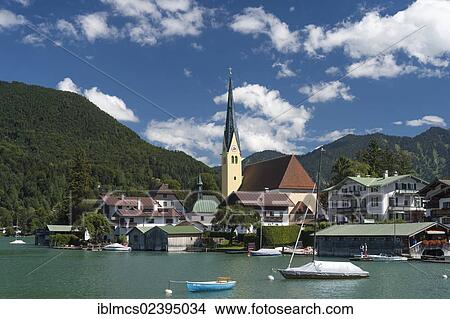 Picture - "St Laurentius church, Rottach Egern, Tegernsee lake, Upper Bavaria, Bavaria, Germany, Europe". Fotosearch