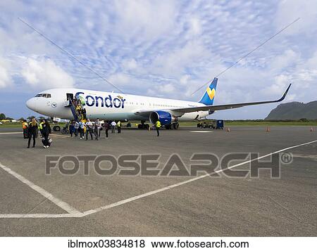 "St Lucia Airport with a Boeing 767 of Condor airlines, Saint Lucia, Windward Islands, Lesser Antilles, North America" View Large Photo Image Stock Photo - "St Lucia Airport with a Boeing 767 of Condor airlines, Saint Lucia, Windward Islands, Lesser Antilles, North America". Fotosearch
