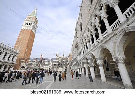"St. Mark's Square, St. Mark's Basilica, St Mark's Campanile, Palazzo Ducale or Doge's Palace, Piazzetta San Marco, Venice, Venice, Veneto, Italy, Europe" View Large Photo Image Stock Photograph - "St. Mark's Square, St. Mark's Basilica, St Mark's Campanile, Palazzo Ducale or Doge's Palace, Piazzetta San Marco, Venice, Venice, Veneto, Italy, Europe". Fotosearch