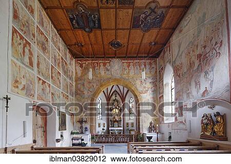 Stock Image - "St Nicholas Church with frescoes, around 1500, Parish Church of St. Nicholas, Damuls, Bregenz Forest, Vorarlberg, Austria, Europe". Fotosearch