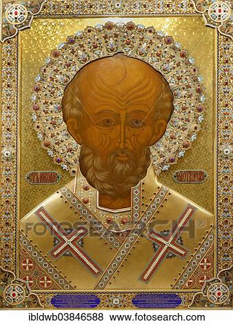 Stock Photo - "St. Nicholas of Myra, icon, 1327, San Nicola Basilica, Bari, Apulia, Italy, Europe". Fotosearch