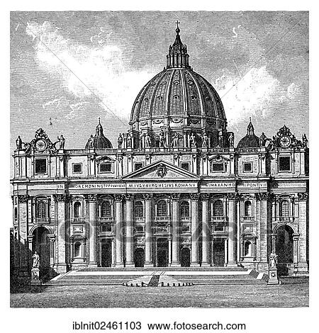 Stock Image - "St. Peter's Basilica, Rome, central front, illustration, Meyers Konversations-Lexikon encyclopedia, 1897". Fotosearch
