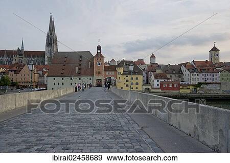 "St. Peter's Cathedral, Salzstadel storage building, Brueckentor tower, Steinerne Bruecke stone bridge, Danube River, Golden Tower, Town Hall Tower, Regensburg, Upper Palatinate, Bavaria, Germany, Europe" View Large Photo Image Stock Photo - "St. Peter's Cathedral, Salzstadel storage building, Brueckentor tower, Steinerne Bruecke stone bridge, Danube River, Golden Tower, Town Hall Tower, Regensburg, Upper Palatinate, Bavaria, Germany, Europe". Fotosearch