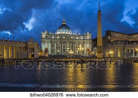 "St. Peter's Square with St. Peter's Basilica and obelisk at night, Rome, Italy, Europe" View Large Photo Image Stock Photograph - "St. Peter's Square with St. Peter's Basilica and obelisk at night, Rome, Italy, Europe". Fotosearch