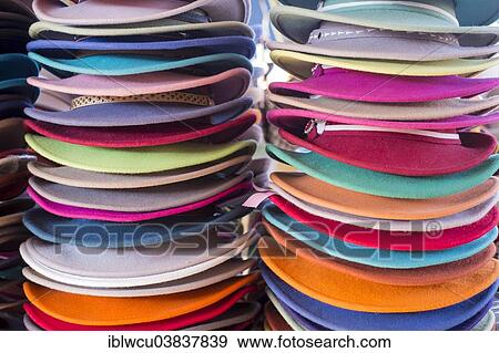 "Stacks of colourful felt hats, black market, Moron, Mongolia, Asia" View Large Photo Image Stock Photo - "Stacks of colourful felt hats, black market, Moron, Mongolia, Asia". Fotosearch