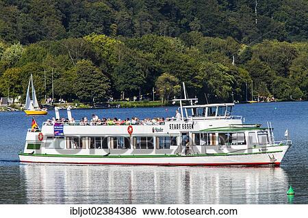 Stock Photograph - "Stadt Essen pleasure boat on Lake Baldeneysee, Weissen Flotte Essen shipping line, Essen, North Rhine-Westphalia, Germany, Europe". Fotosearch