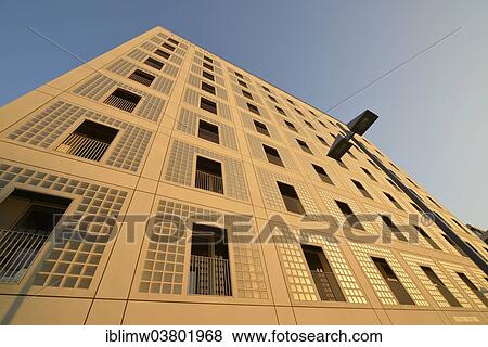 Stock Photo - "Stadtbibliothek am Mailander Platz library in evening light, architect Eun Young Yi, Stuttgart, Baden-Wurttemberg, Germany, Europe". Fotosearch