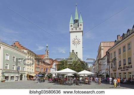 Stock Photograph - "Stadturm city Tower, Theresienplatz square, Straubing, Lower Bavaria, Bavaria, Germany, Europe". Fotosearch