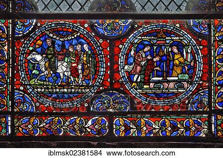 "Stained-glass window in the choir with a representation of pilgrims attending the grave of Thomas Becket, Canterbury Cathedral, South East England, administrative county of Kent, England, United Kingdom, Europe" View Large Photo Image Picture - "Stained-glass window in the choir with a representation of pilgrims attending the grave of Thomas Becket, Canterbury Cathedral, South East England, administrative county of Kent, England, United Kingdom, Europe". Fotosearch