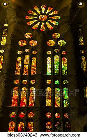 "Stained glass window in the Sagrada Familia, or Basilica i Temple Expiatori de la Sagrada Familia, Basilica and Expiatory Church of the Holy Family, by architect Antoni Gaudi, Barcelona, Catalonia, Spain, Europe" View Large Photo Image Stock Image - "Stained glass window in the Sagrada Familia, or Basilica i Temple Expiatori de la Sagrada Familia, Basilica and Expiatory Church of the Holy Family, by architect Antoni Gaudi, Barcelona, Catalonia, Spain, Europe". Fotosearch