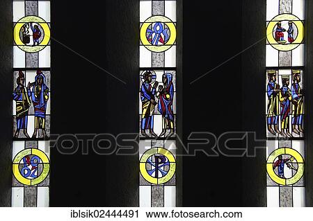 "Stained glass window with Christian motifs, interior view, Bussenkirche church, St. John the Baptist auf dem Bussen, Offingen, Uttenweiler, Upper Swabia, Baden-Wuerttemberg, Germany, Europe" View Large Photo Image Stock Image - "Stained glass window with Christian motifs, interior view, Bussenkirche church, St. John the Baptist auf dem Bussen, Offingen, Uttenweiler, Upper Swabia, Baden-Wuerttemberg, Germany, Europe". Fotosearch