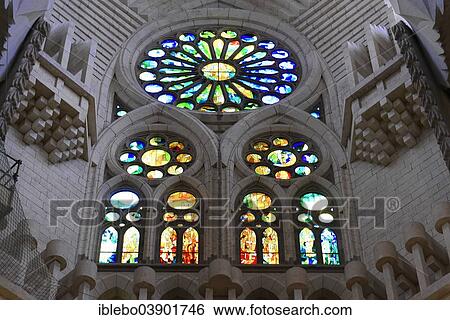 "Stained-glass windows, interior view, Sagrada Familia church, designed by architect Antoni Gaudi, UNESCO World Heritage Site, Barcelona, ​​Catalonia, Spain, Europe" View Large Photo Image Stock Photograph - "Stained-glass windows, interior view, Sagrada Familia church, designed by architect Antoni Gaudi, UNESCO World Heritage Site, Barcelona, ​​Catalonia, Spain, Europe". Fotosearch