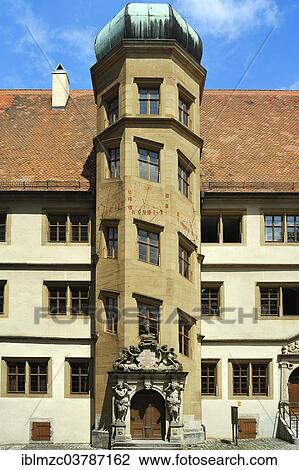 "Stair tower with three sundials, old grammar school, 1589-99, now the community centre of St. James's Church, Rothenburg ob der Tauber, Middle Franconia, Bavaria, Germany, Europe" View Large Photo Image Stock Image - "Stair tower with three sundials, old grammar school, 1589-99, now the community centre of St. James's Church, Rothenburg ob der Tauber, Middle Franconia, Bavaria, Germany, Europe". Fotosearch