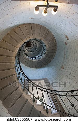 Stock Photo - "Staircase in the Phare d'Eckmuehl lighthouse, Pointe de Saint-Pierre, Penmarch, Departement Finistere, Brittany, France, Europe". Fotosearch