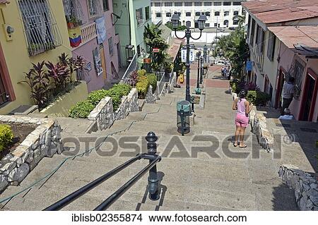 "Stairs, Escalantina Diego Noboa in the Las Penas neighbourhood, for the climb to Cerro Santa Ana, Guayaquil, Ecuador, South America" View Large Photo Image Picture - "Stairs, Escalantina Diego Noboa in the Las Penas neighbourhood, for the climb to Cerro Santa Ana, Guayaquil, Ecuador, South America". Fotosearch