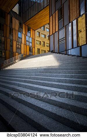 Picture - "Stairs in front of a building, La Confluence district, Lyon, Rhone-Alpes, France, Europe". Fotosearch