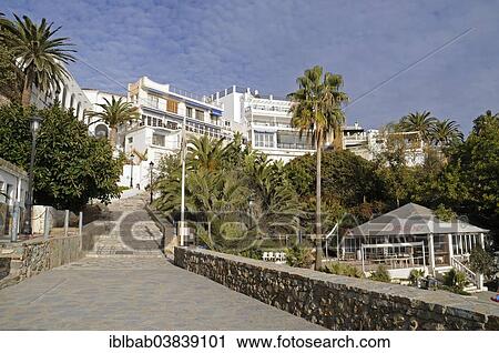 Stock Image - "Stairs leading down to Playa Calahonda beach, Nerja, Malaga Province, Costa del Sol, Andalusia, Spain, Europe". Fotosearch
