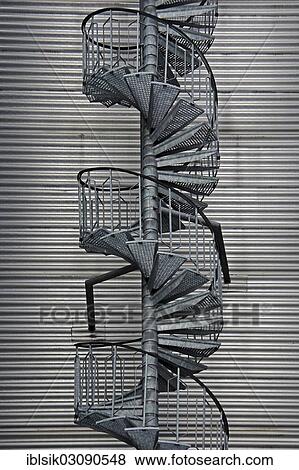 Stock Photo - "Stairs made of steel, spiral staircase, Biberach an der Riss, Upper Swabia, Baden-Wurttemberg, Germany, Europe". Fotosearch