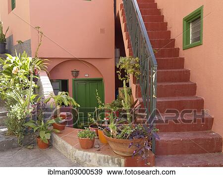 Stock Photo - "Stairs of a house, La Calera, Valle Gran Rey valley, La Gomera, Valle Gran Rey, Canary Islands, Spain, Europe". Fotosearch