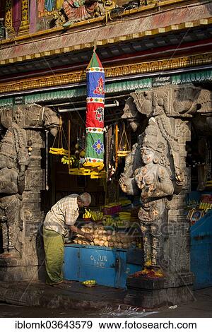 "Stall and vendor, Meenakshi Amman Temple or Sri Meenakshi Sundareswarar Temple, Madurai, Tamil Nadu, India, Asia" View Large Photo Image Stock Photo - "Stall and vendor, Meenakshi Amman Temple or Sri Meenakshi Sundareswarar Temple, Madurai, Tamil Nadu, India, Asia". Fotosearch