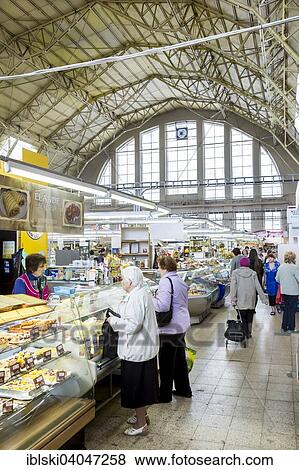 Stock Photo - "Stands in the market hall, Riga Central Market, Riga, Latvia, Europe". Fotosearch