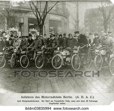 "Start of the motorcycle race ADAC to Koenigswusterhausen, historical photo, 1921, Berlin, Germany, Europe" View Large Photo Image Picture - "Start of the motorcycle race ADAC to Koenigswusterhausen, historical photo, 1921, Berlin, Germany, Europe". Fotosearch