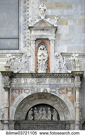 Stock Photography - "Statue above the north portal, nave aisle, detail, Como Cathedral, Cathedral of Santa Maria Maggiore, Como, Lombardy, Italy, Europe". Fotosearch