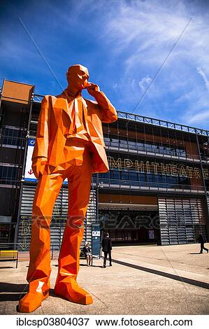 Stock Photo - "Statue at Palais des Congres de Lyon, Lyon Convention Center, by architect Renzo Piano, Lyon, Rhone-Alpes, France, Europe". Fotosearch