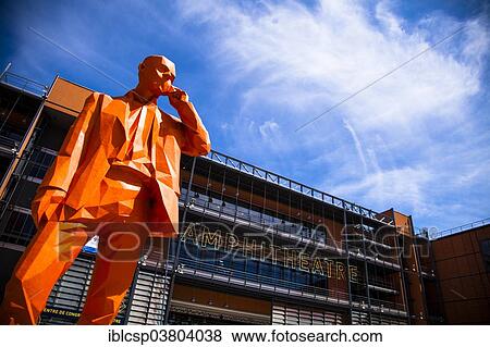 Stock Photo - "Statue at Palais des Congres de Lyon, Lyon Convention Center, by architect Renzo Piano, Lyon, Rhone-Alpes, France, Europe". Fotosearch