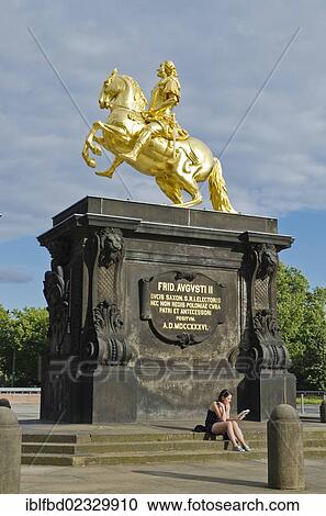 "Statue """"Golder Reiter"""" in the suburb Neustadt. Dresden, Germany, Europe" View Large Photo Image Stock Image - "Statue """"Golder Reiter"""" in the suburb Neustadt. Dresden, Germany, Europe". Fotosearch