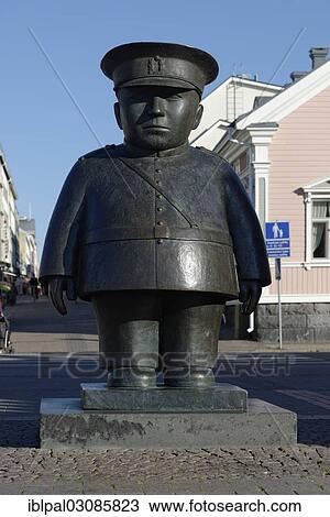 Stock Image - "Statue of a policeman, market square, Oulu, Northern Ostrobothnia, Finland, Europe". Fotosearch
